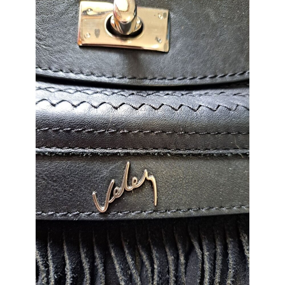 Valez Black Fringe Leather Backpack Embroidered Flap  Turn-Lock Closure Large - Picture 3 of 16